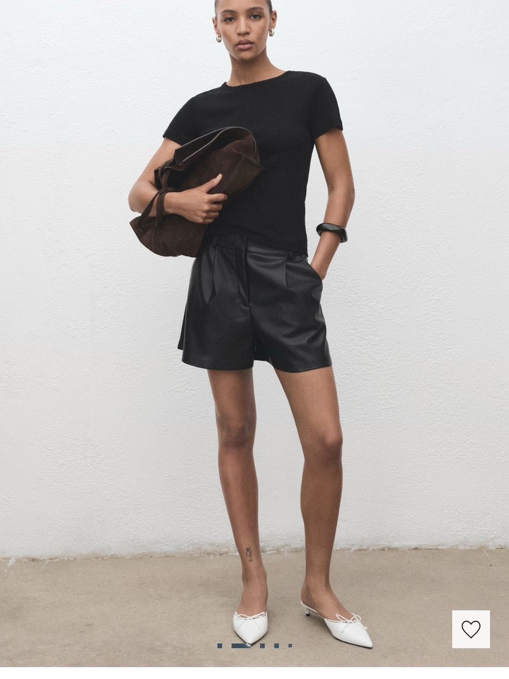 Mango Black Faux Leather Pleated Shorts